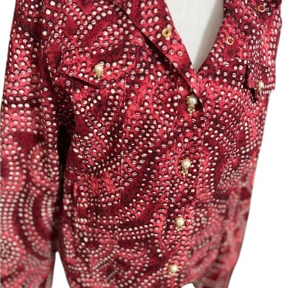 St. John sport Red and White pearl Studded Jacket abstract large - Picture 7 of 13